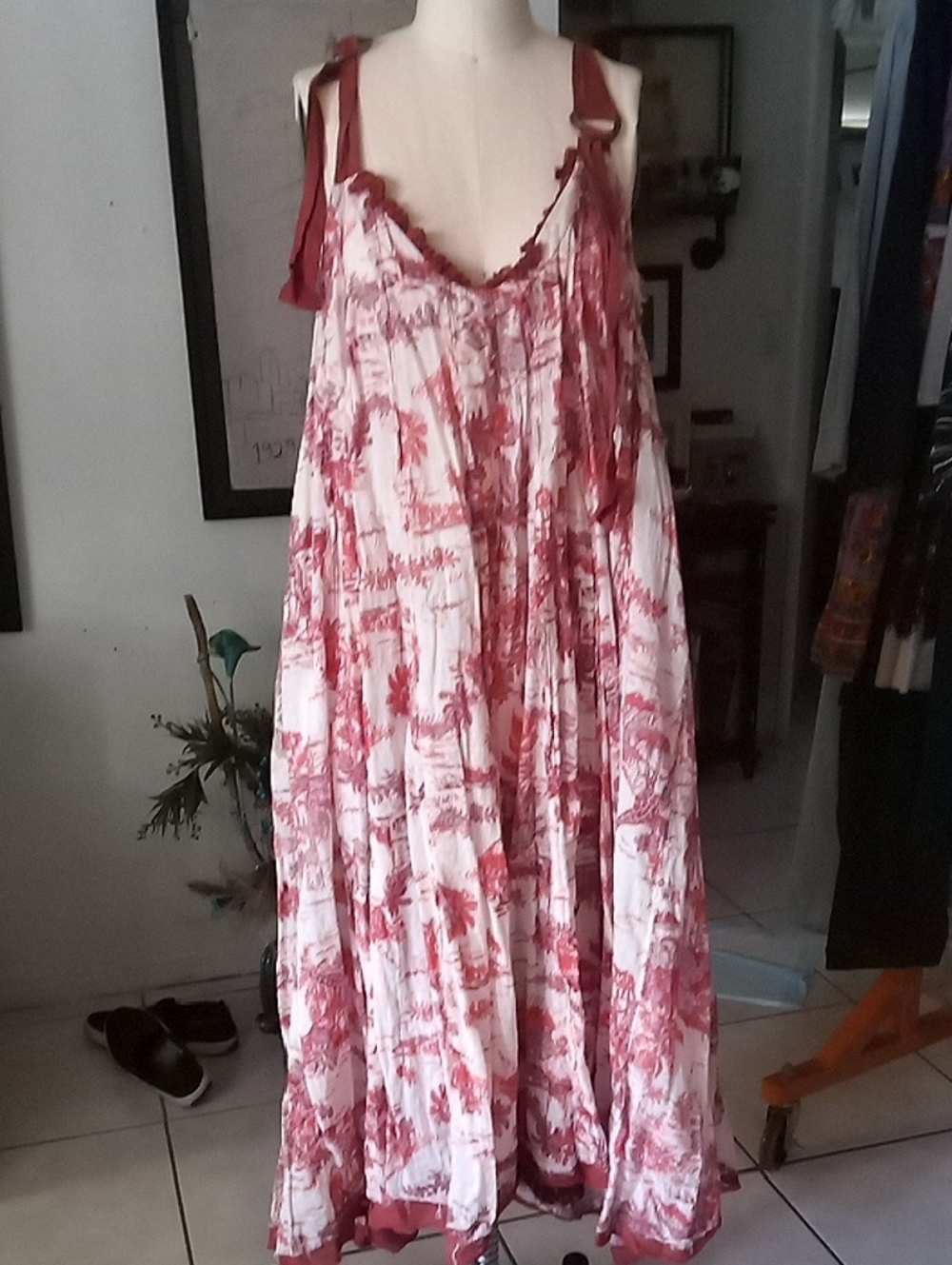 Free People Orange and Off White Backless Dress